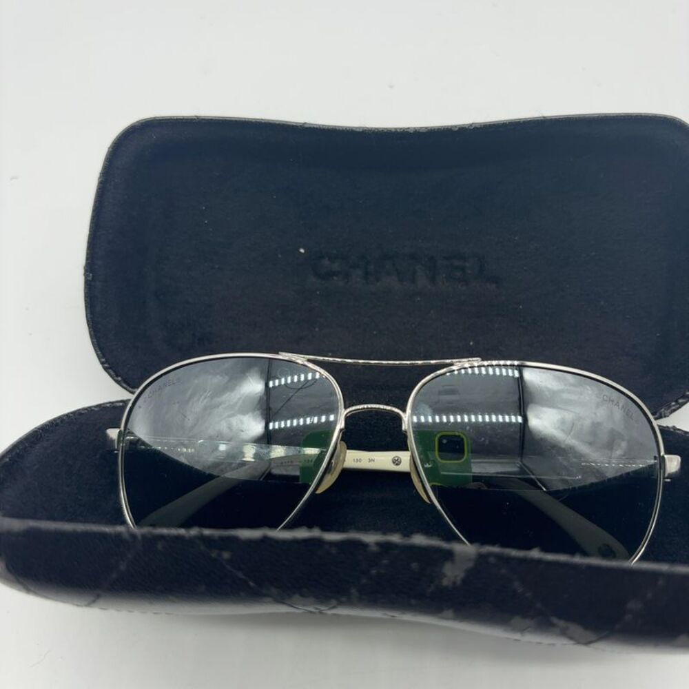 CHANEL Silver Aviator Sunglasses